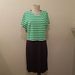 "C"  size large navy dress with gr/wh stripe top